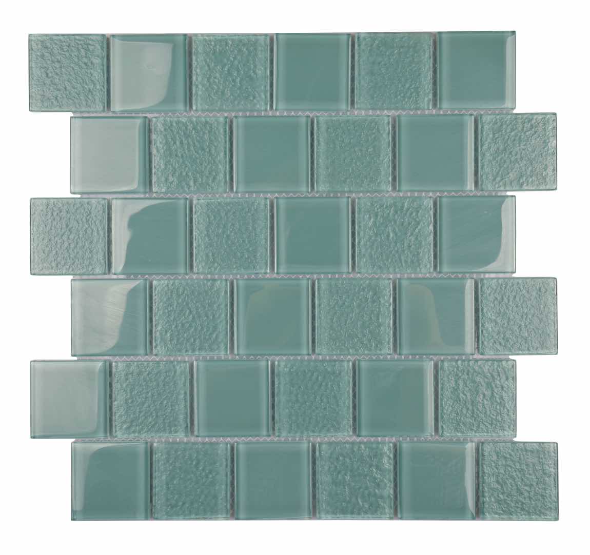 Aqua Blue Glass Mosaic Tile 2x2 Inch Staggered Pattern - Perfect for Kitchen Backsplash, Bathroom Walls, and Pool Designs