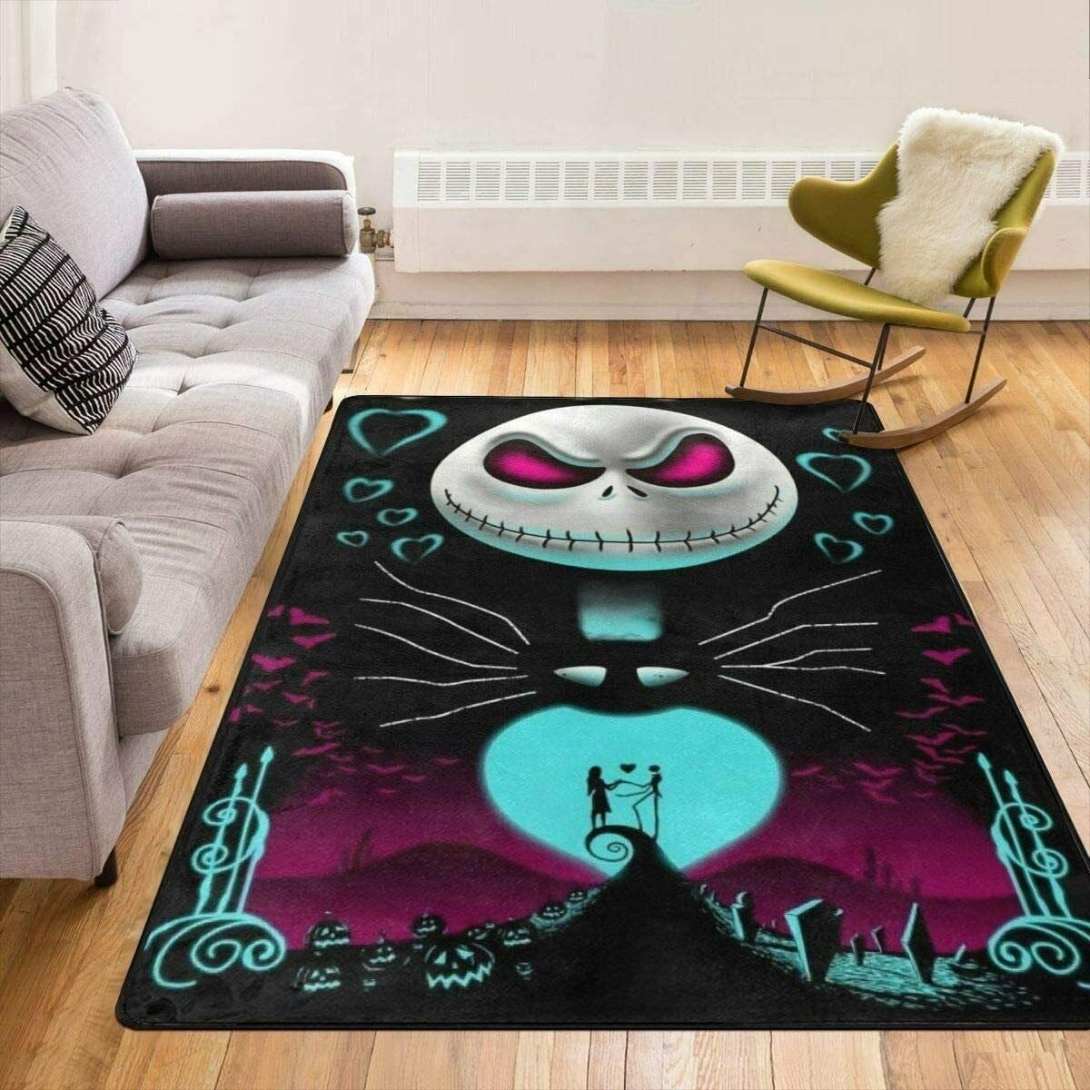 Nightmare Before Christmas Area Rug - Official Movie Design Carpet for Living Room, Bedroom, Home Decor - Perfect Gift for Halloween & Christmas - Cozy Floor Mat for Movie Nights & Holiday Celebrations