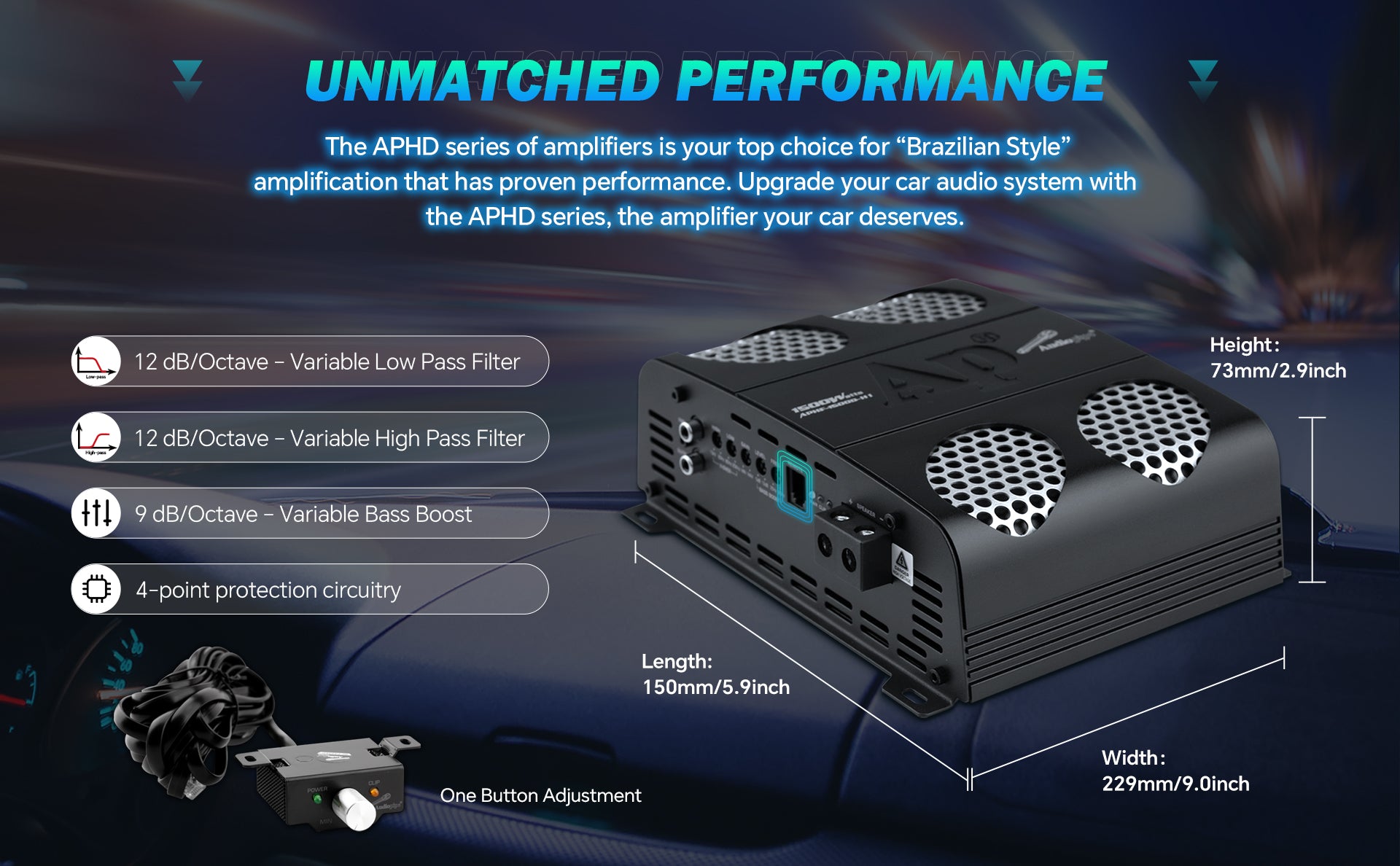 1500W Full Range Class D Mosfet Amplifier (APHF 1500D H1) - High Power Car Audio Amp for Subwoofers & Speakers | Perfect for Car Stereo Systems & Home Theater Setups