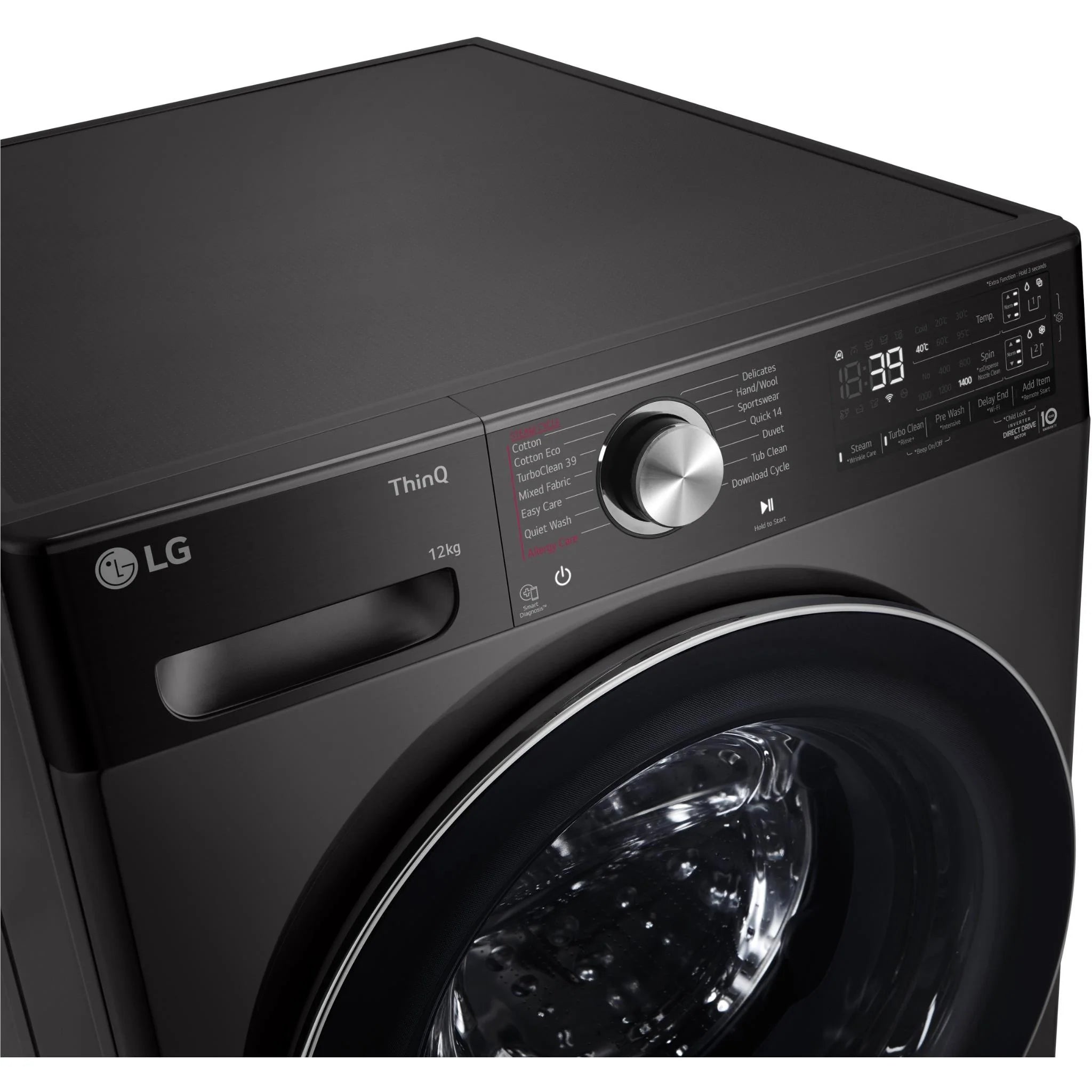 LG Series 10 12kg Front Load Washing Machine with AutoDose - Black Steel (WV10 1412B) - Perfect for Large Families & Energy-Efficient Laundry