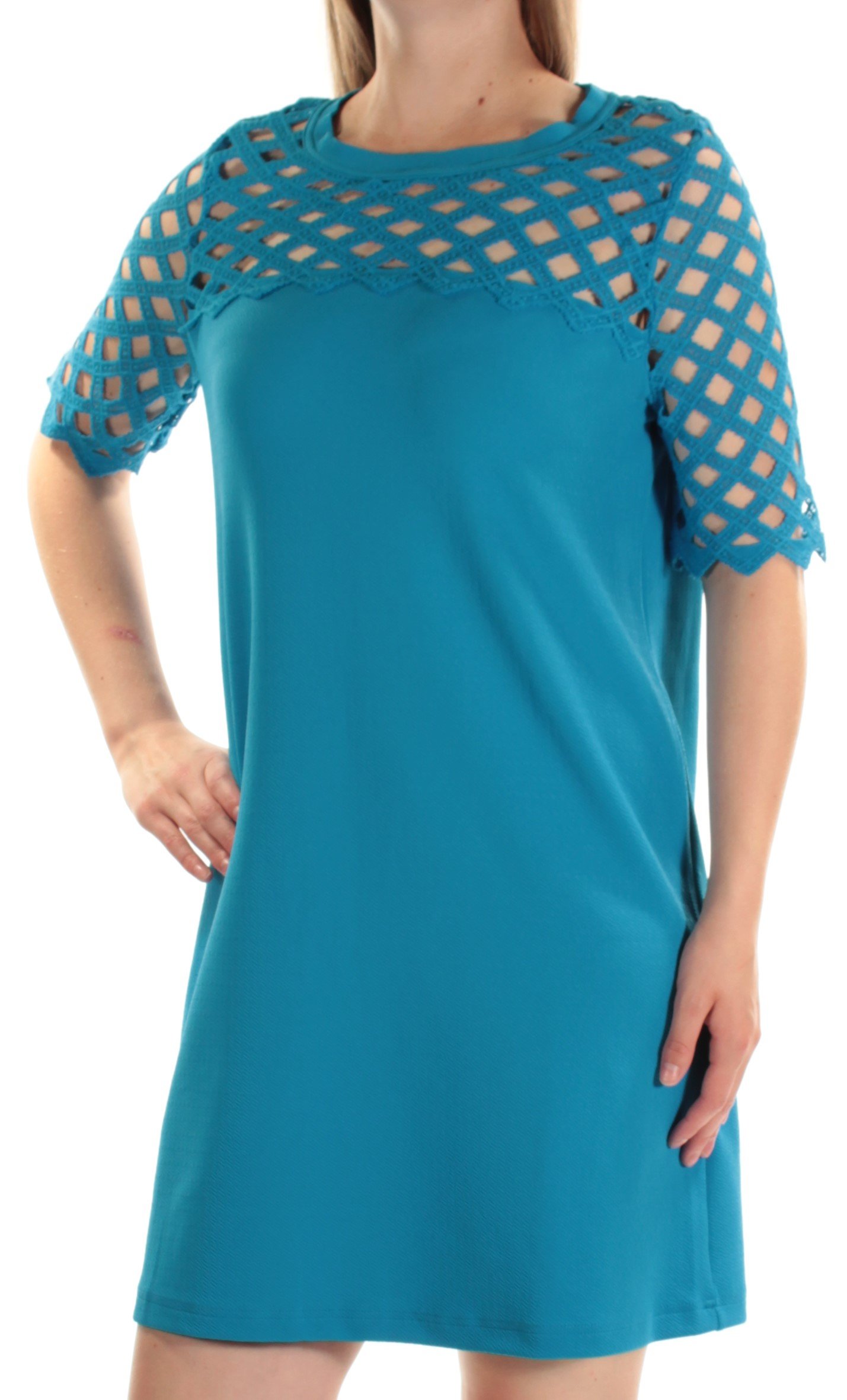 Catherine Malandrino Women's Lattice Trim Shirt Dress - Elegant Floral Print Casual & Office Wear for Spring & Summer
