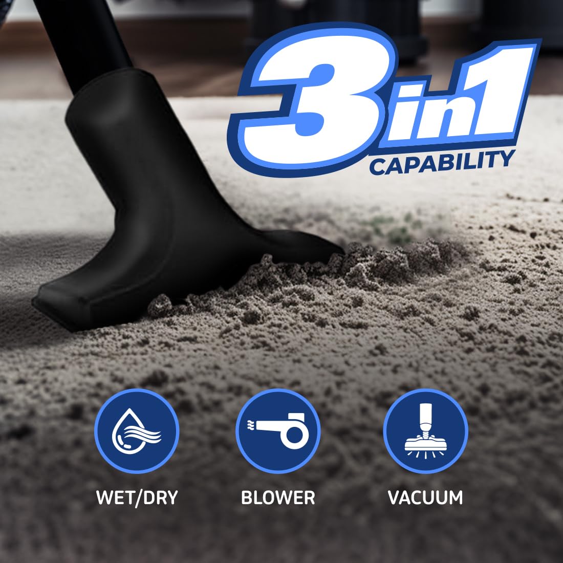 Koblenz WD-2.5L Portable Wet Dry Vacuum Cleaner - 2.5 Gallon Powerful Suction & Blower for Liquids, Dust, Pet Hair - 10ft Reach with Wall Mount & Accessories - Ideal for Car Cleaning, Home, Workshop & Garage (Blue/Black)