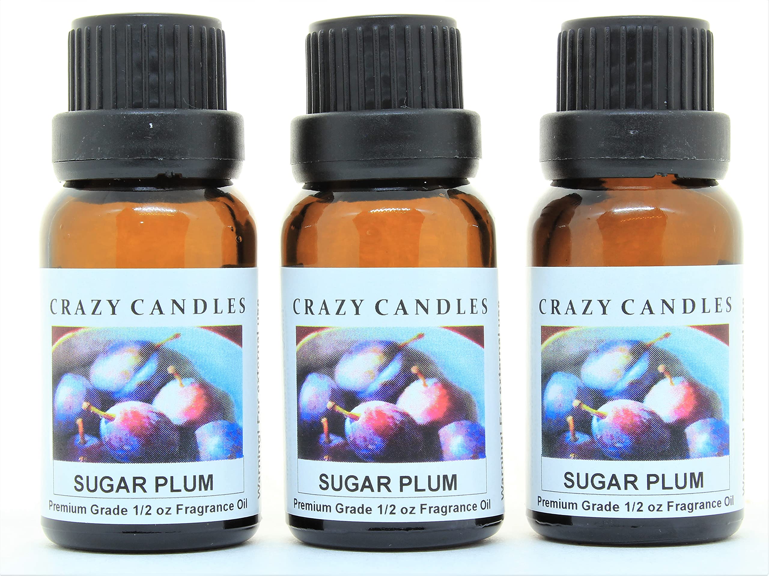 Crazy Candles Sugar Plum Scented Fragrance Oil - 3 Pack (1/2 FL Oz/15ml Each) - Premium Grade Aromatherapy Oils for Diffusers, Candles & Soap Making - Home Spa & Relaxation Gift Set