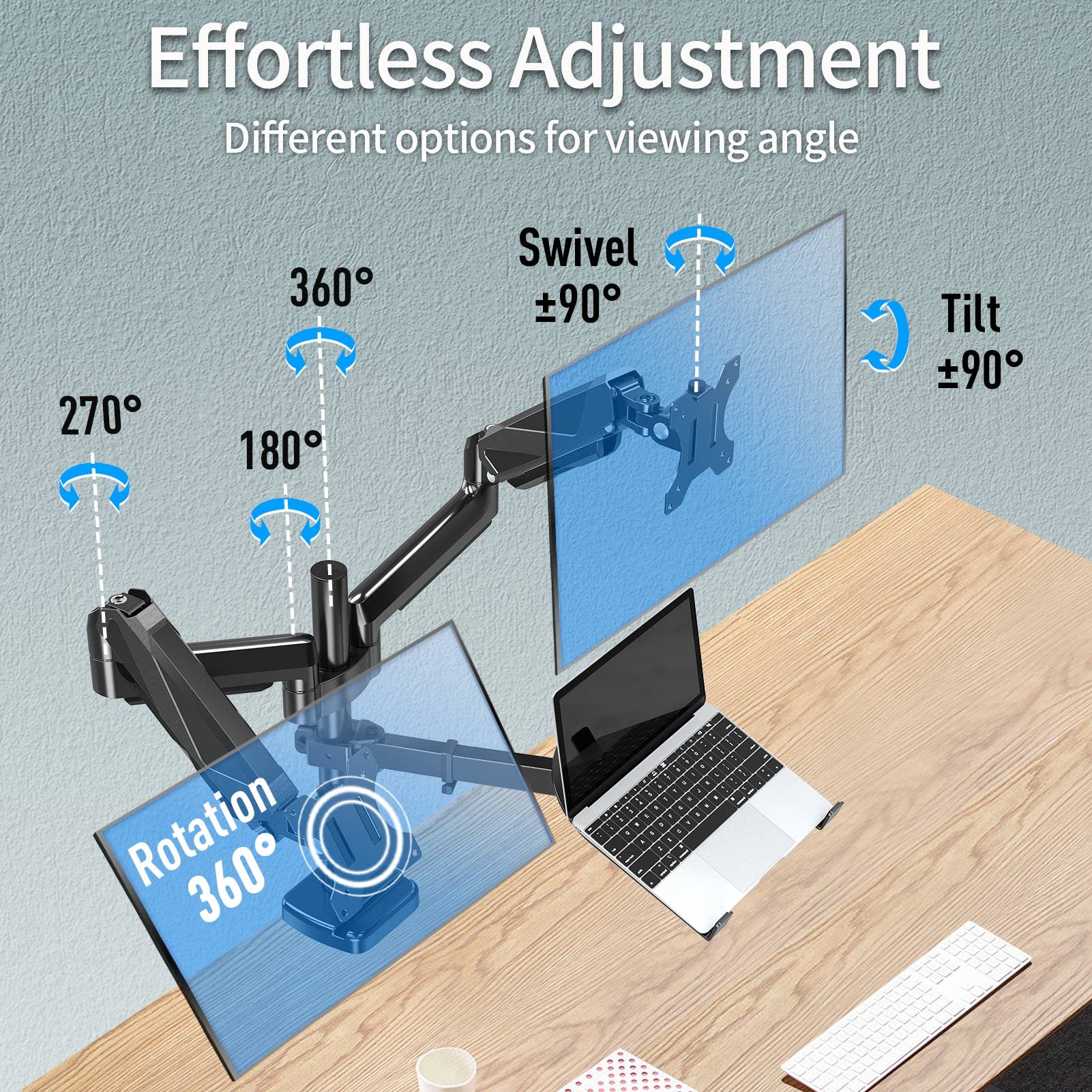 MOUNTUP Dual Monitor and Laptop Mount Stand - Gas Spring Monitor Arm for 2 Screens up to 27