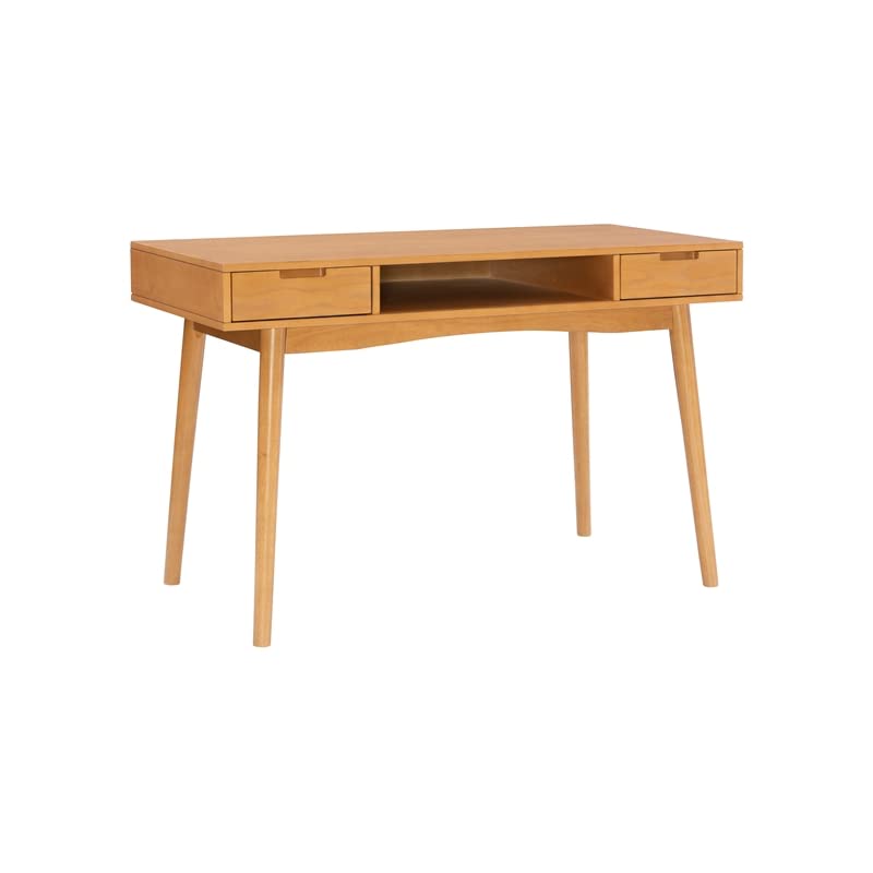 Linon Perry Wood Two Drawer Desk in Natural - Modern Home Office Writing Desk with Storage - Perfect for Small Spaces, Bedroom, Dorm & Study Room