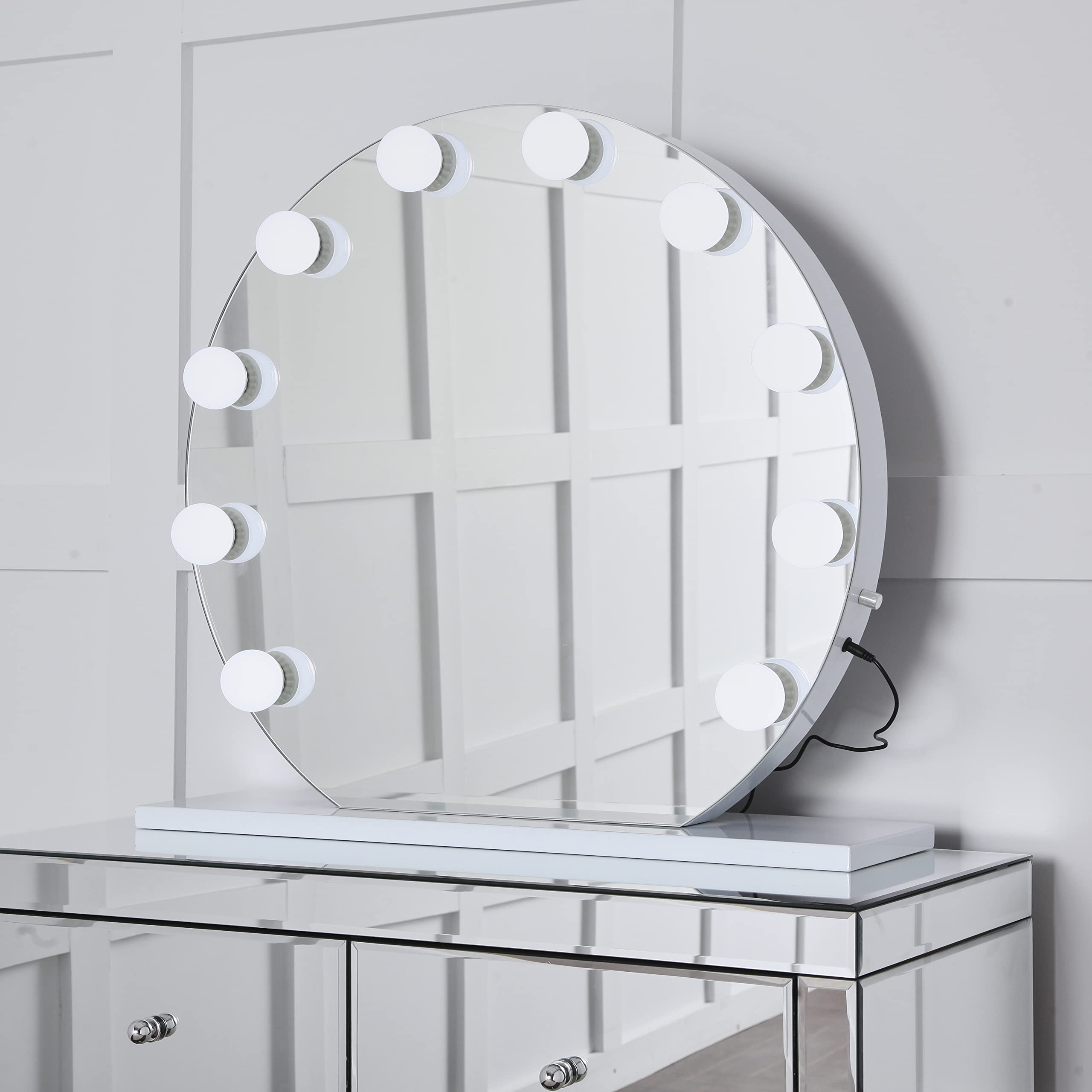 Hollywood Round Makeup Mirror with 10 Dimmable LED Bulbs - Adjustable Brightness Vanity Mirror for Professional Makeup Application & Home Beauty Station