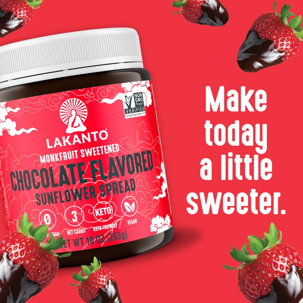 Sugar Free Chocolate Sunflower Spread with Monk Fruit Sweetener - Keto, Vegan, Low Carb, Dutch Cocoa Healthy Alternative | Perfect for Breakfast Toast, Dessert Topping, Snack Dip & Baking (10 oz)