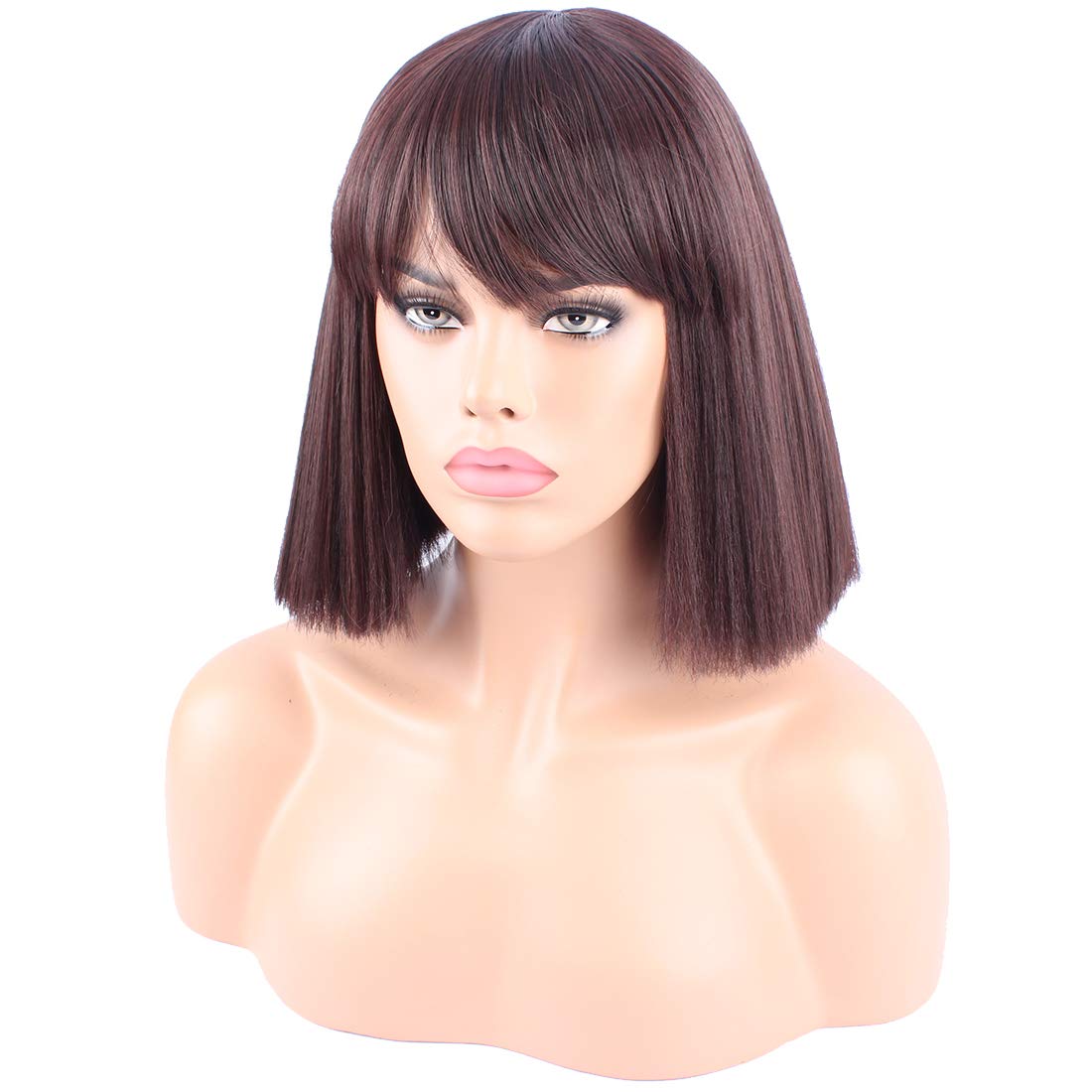 Stylish Riyang Women's Short Bob Cosplay Wig - Heat Resistant Dark Brown Straight Hair with Full Bangs | Perfect for Anime Conventions, Halloween Costumes & Cosplay Events