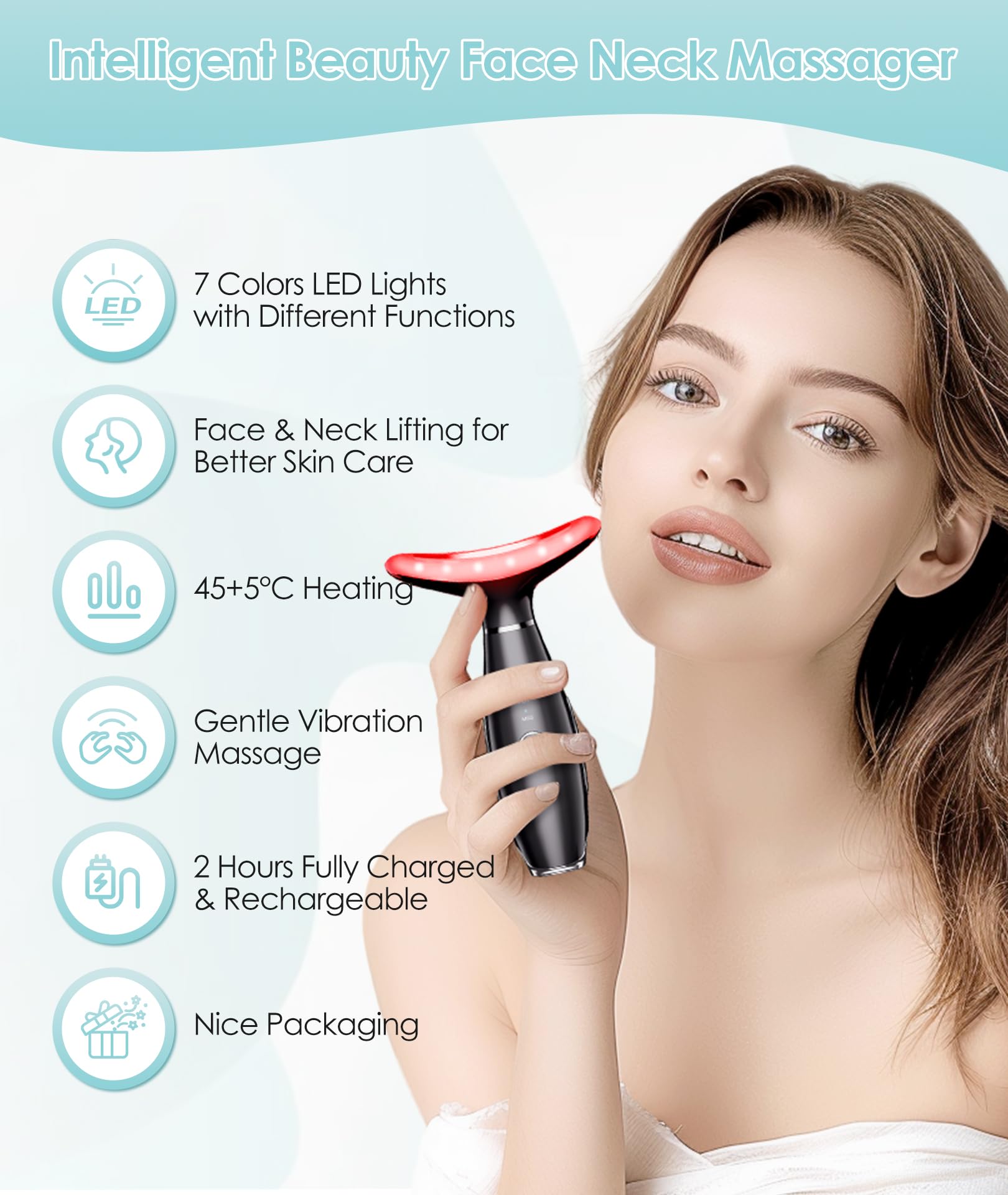 7-Color Vibrating Face Massager with Heating & Galvanic Therapy - Professional Skin Care Device for Wrinkles, Puffiness & Facial Contouring | At-Home Spa Treatment & Beauty Routine Essential
