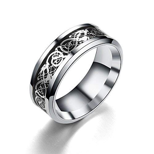 Yellow Chimes 2-Piece Titanium Steel Rings for Men - Dragon & Celtic Inlay Polish Finish, Black & Blue Rings for Men & Boys | Wedding, Gift, Fashion Jewelry