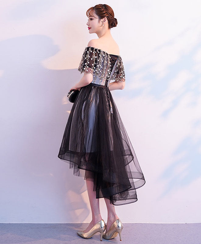 Elegant Black Tulle Lace Short Prom Dress with Floral Appliques - Sexy Homecoming Party Dress for Teens - Perfect for Prom Night, Quinceañera & Formal Dances