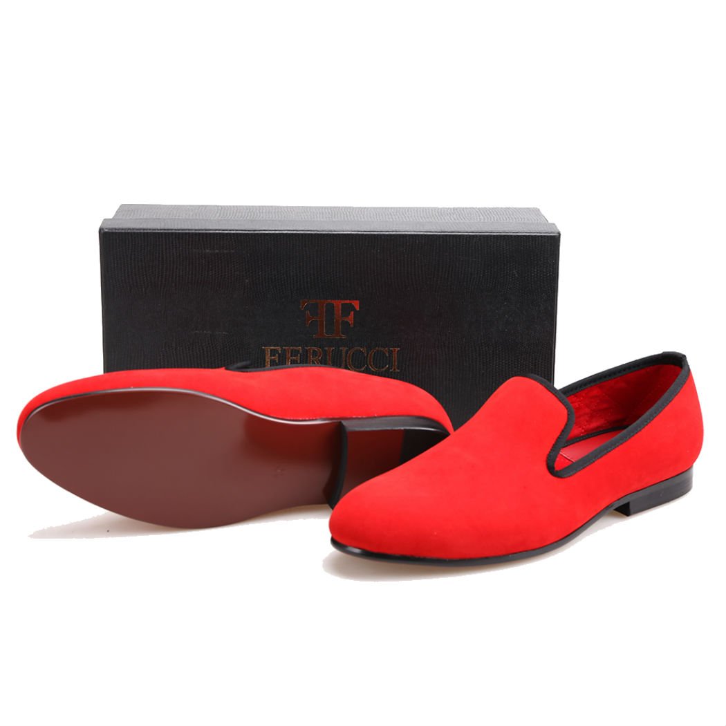 FERUCCI Custom Red Velvet Loafers for Men & Women - Soft & Comfortable House Slippers - Perfect for Home, Office & Travel Use
