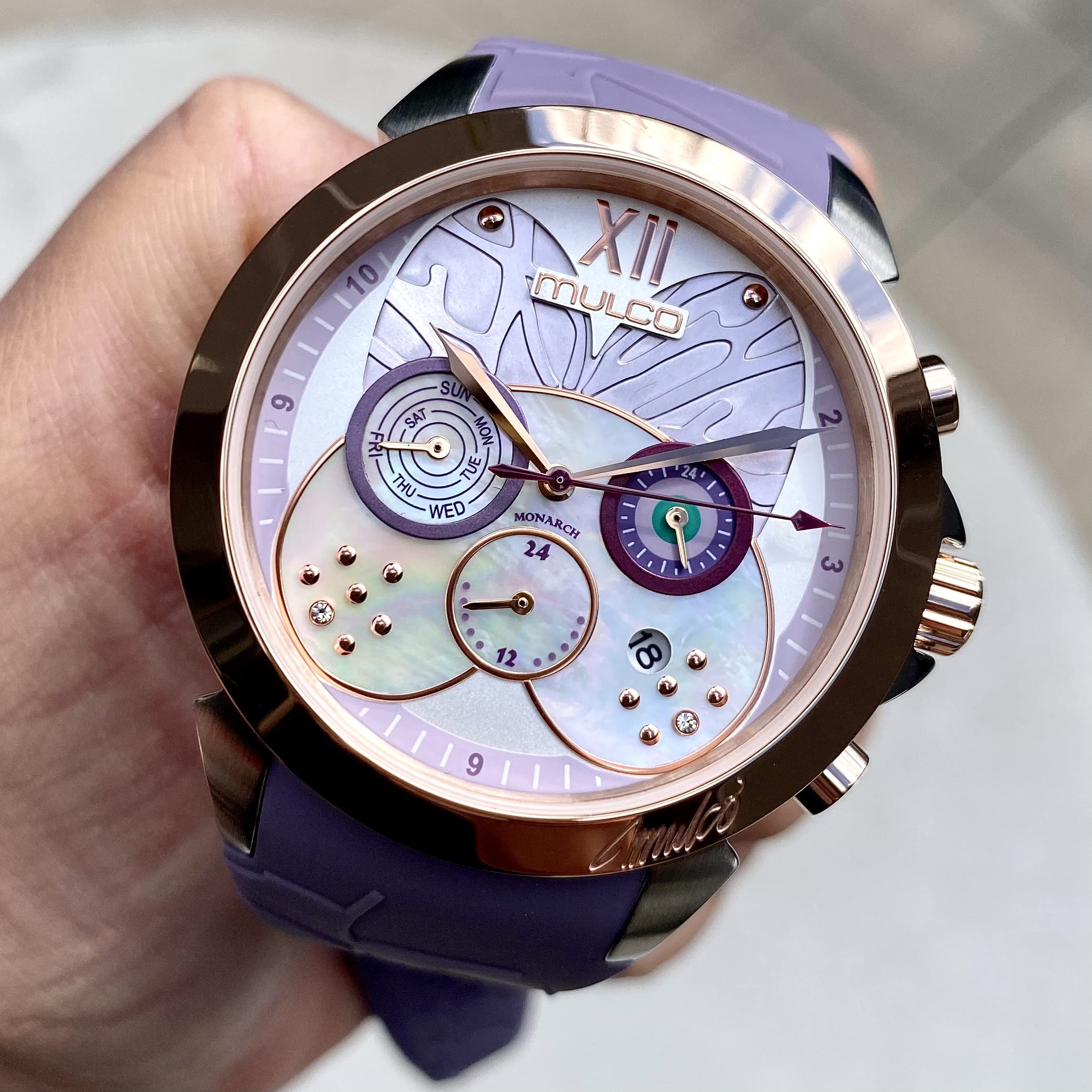 Luxury MULCO Women's Watches - Silver Stainless Steel Case with Silicone Band, Mother of Pearl & Rose Gold Diamond Dial, Quartz Movement, Waterproof - Perfect for Office, Party & Everyday Wear