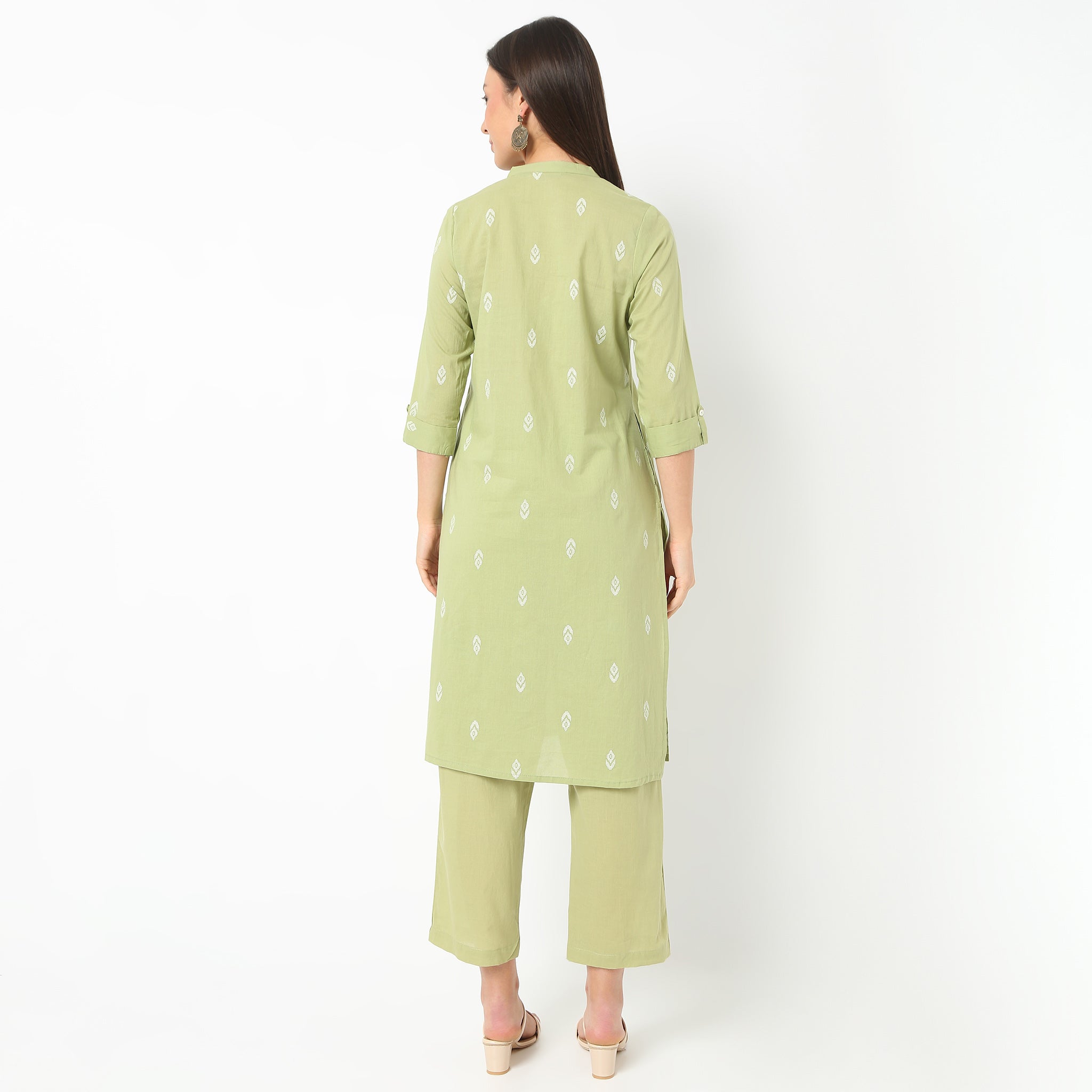 Stylish Printed Straight Fit Kurta for Women - Band Neck, Knee Length, 3/4 Sleeve - Perfect for Casual Wear, Festivals & Ethnic Outfits