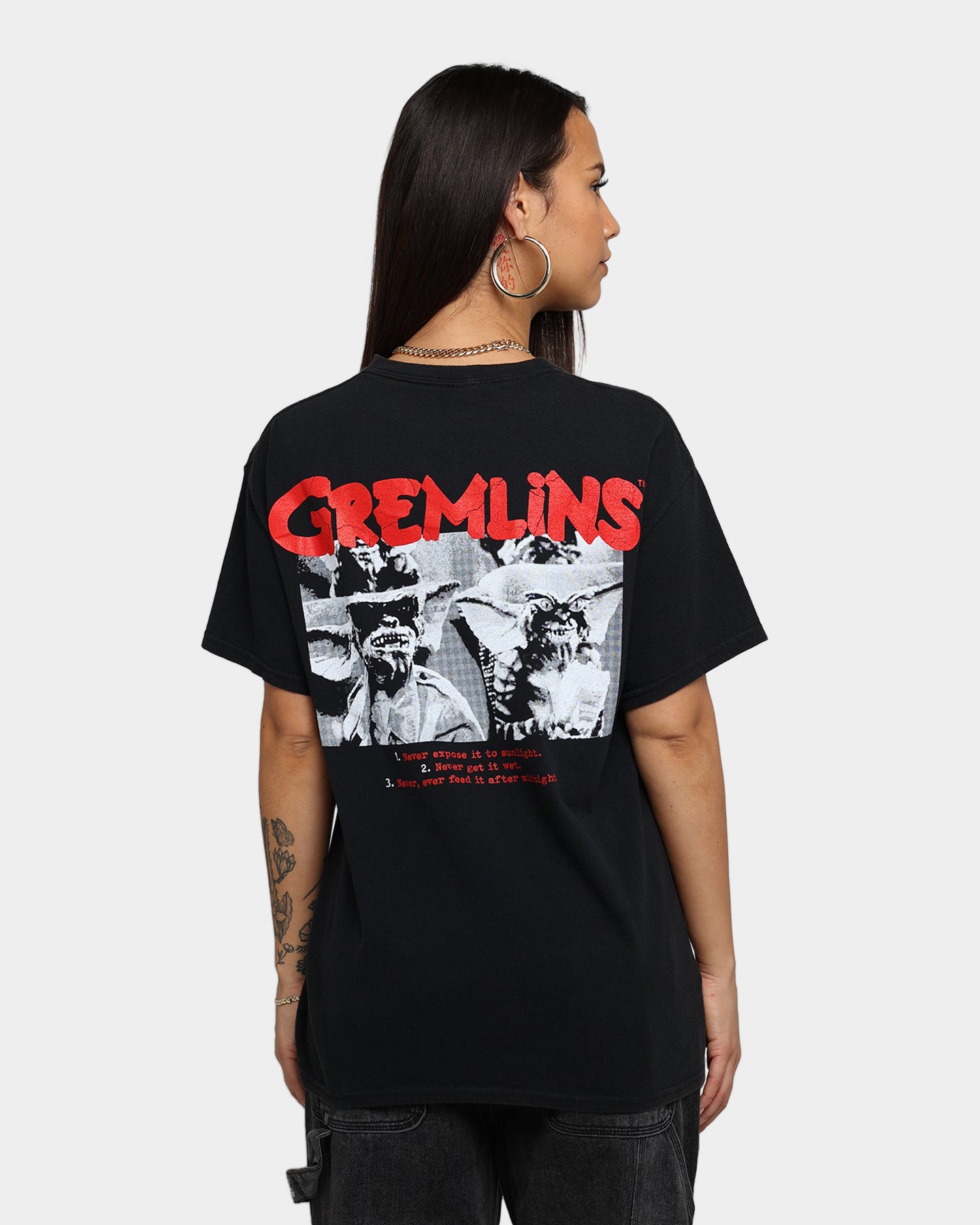Vintage Gremlins Graphic T-Shirt - Black Distressed Style | American Thrift Retro Tee for Movie Fans & 80s Nostalgia | Perfect for Casual Wear, Cosplay & Pop Culture Events
