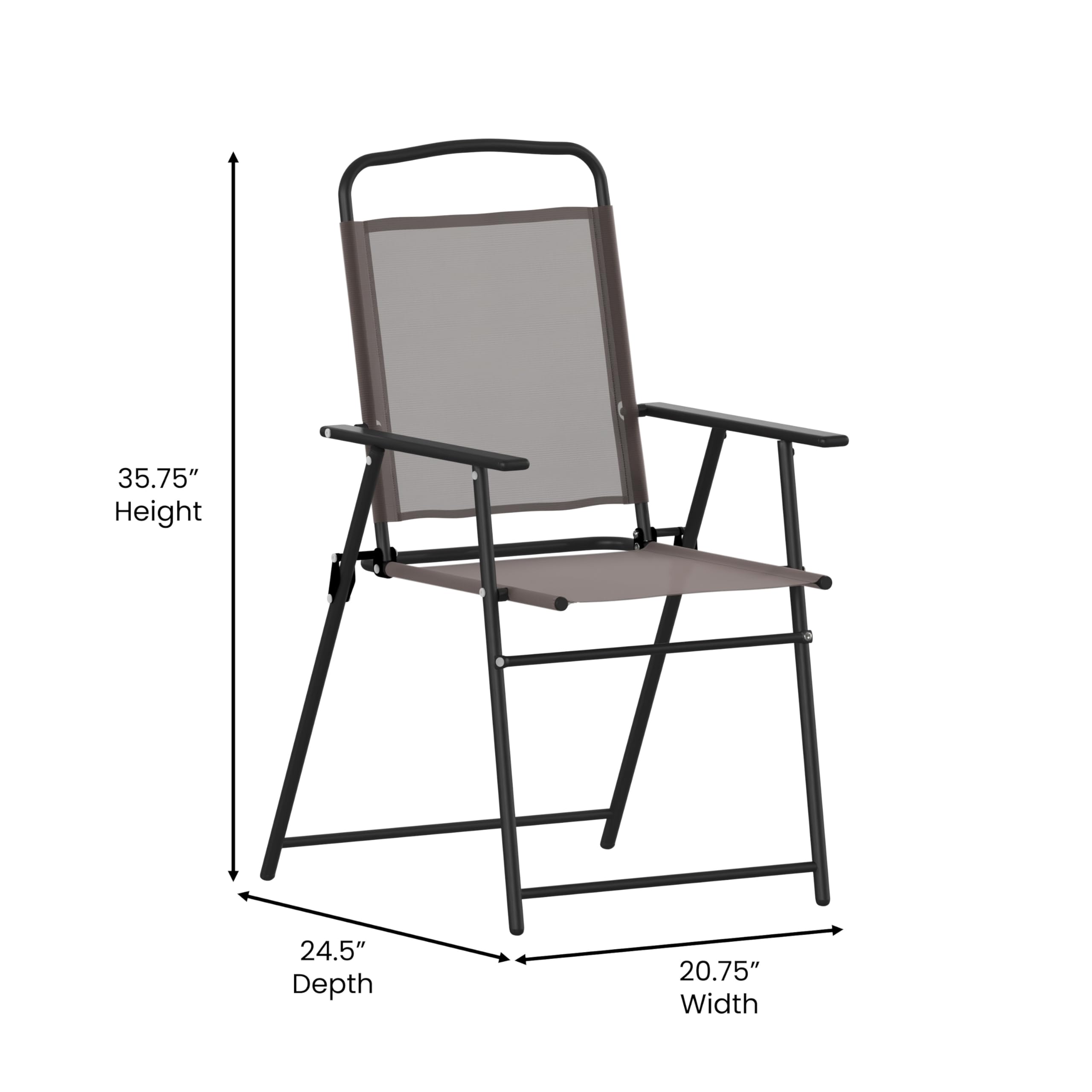 Flash Furniture Mystic Folding Patio Sling Chairs - Set of 2 Brown Textilene Outdoor Lawn Chairs with Armrests | Perfect for Backyard, Poolside & Garden Relaxation