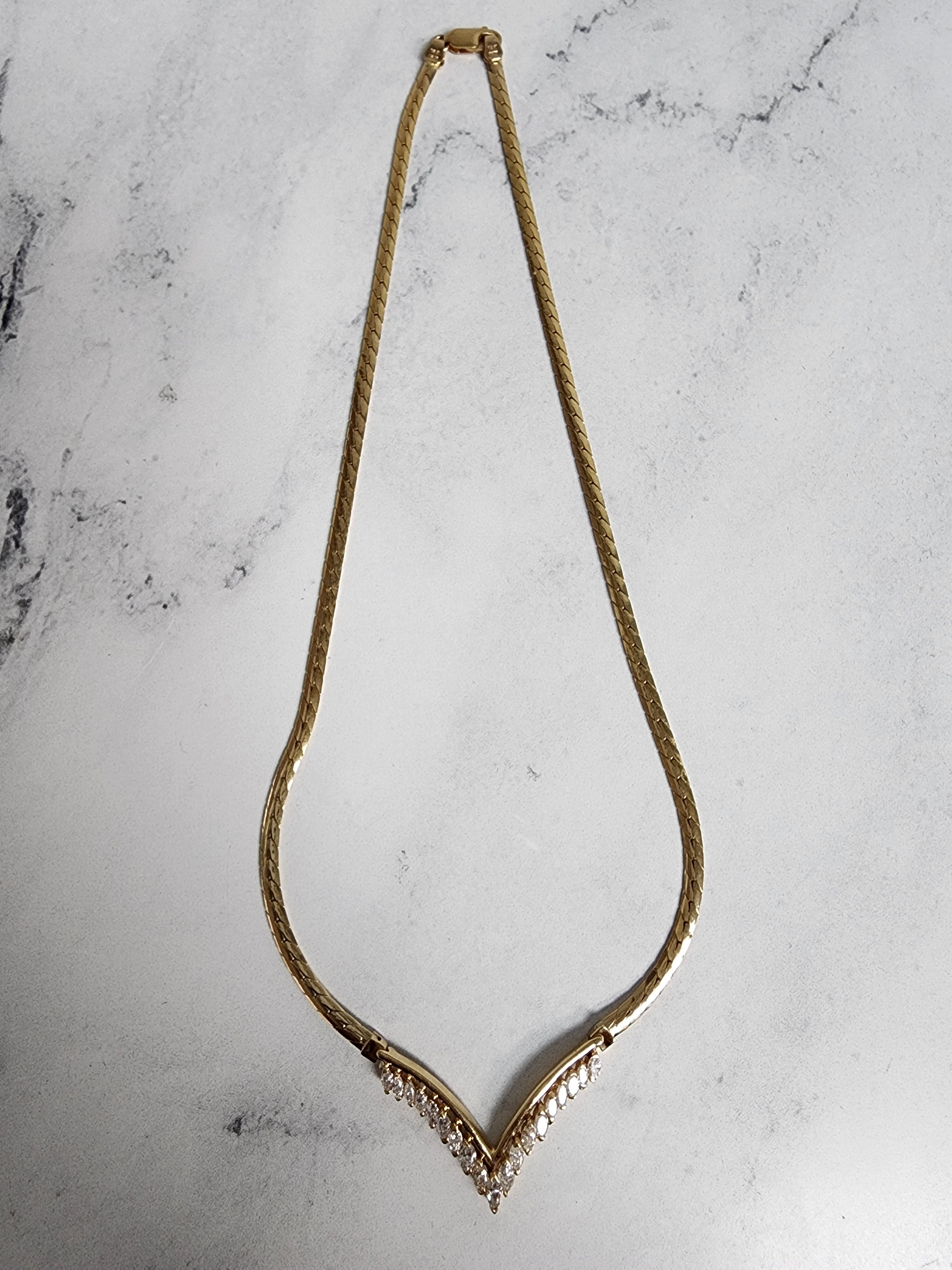 Elegant Marquise 'V' Shaped Diamond Chevron Necklace - 14K Gold Pendant for Women | Perfect for Weddings, Anniversaries & Special Occasions