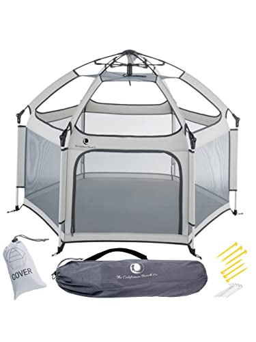 POP 'N GO Premium Indoor & Outdoor Baby Playpen - Portable Lightweight Pop-Up Play Yard with Canopy & Travel Bag (Grey) - Perfect for Home, Park, Beach & Travel
