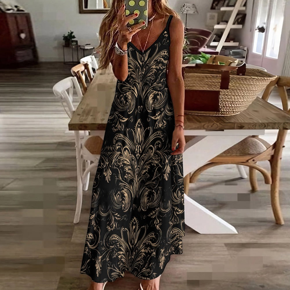 Gothic Style Sling Ankle-Length Long Dress for Women - Elegant Evening Party, Date Night & Special Occasion Outfit