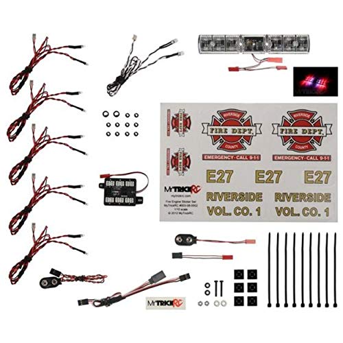 Fire Truck Deluxe Light Set with UF-7 Controller & Red Flasher Lightbar - Emergency Vehicle Lighting for Toy Trucks, Model Cars & DIY Projects