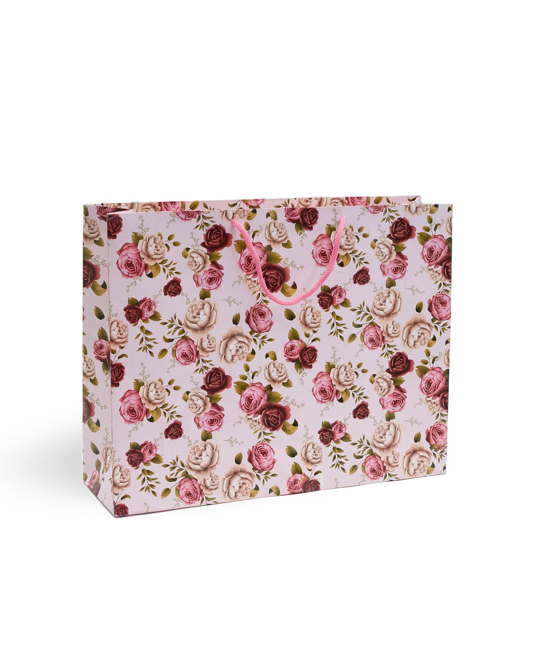 Riha Bags: 13x17x4 Inch Large Multicolor Printed Gift Paper Carry Bags - Pack of 5 (Rose Design) - Perfect for Birthday Presents, Wedding Favors & Party Decorations