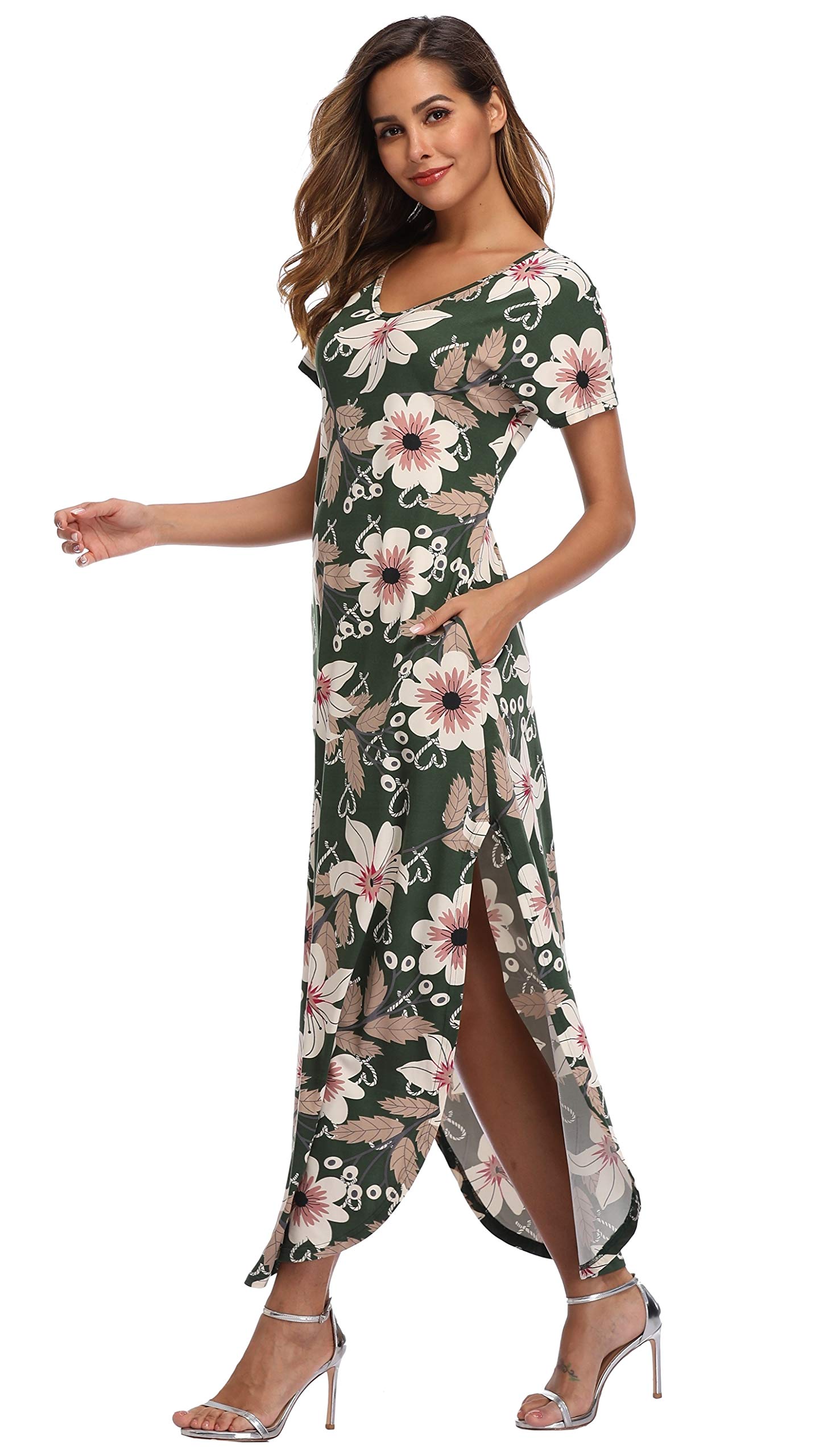 Floral Print Women's Maxi Dress - Long Casual Summer Beach Party Dress with Pockets | Perfect for Vacations, Weddings & Outdoor Events