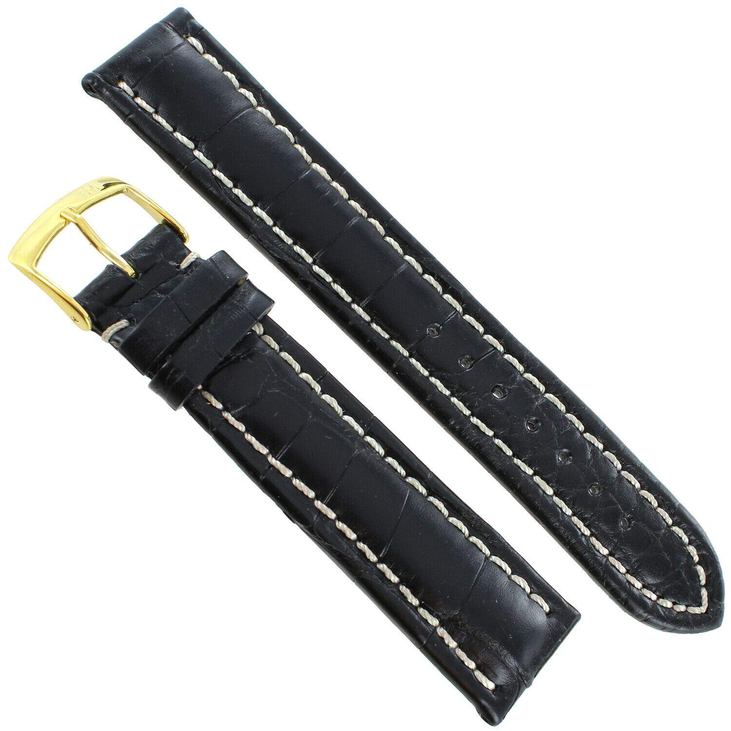 18mm Milano Black Genuine Alligator Leather Watch Band - Hand-Stitched Padded Replacement Strap for Luxury Watches (Perfect for Business, Formal Occasions & Special Events)