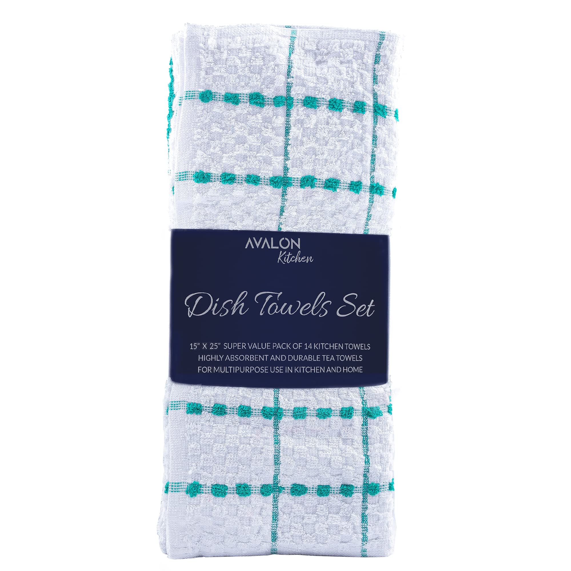 Premium 12-Pack 100% Cotton Dish Towels Set - 15x25 Inch Ultra Soft & Absorbent Kitchen Towels for Cleaning, Drying & Multipurpose Use (Green) - Ideal for Dishes, Countertops & Household Chores
