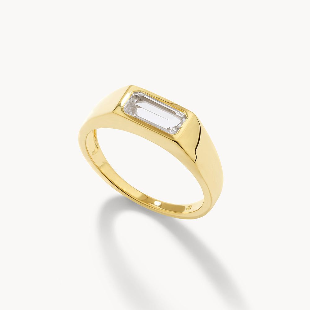 14K Gold White Topaz Pinky Ring for Women - Elegant Signet Ring for Everyday Wear, Gift for Her, Wedding, Anniversary & Special Occasions