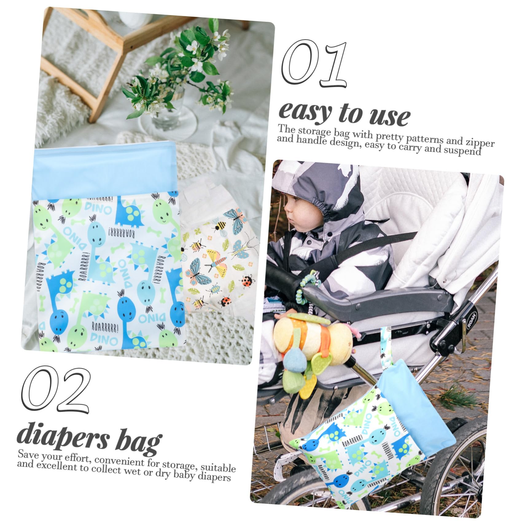 VICASKY 5-Pack Waterproof Diaper Storage Bags - Reusable Wet Dry Organizer Pouch for Baby Essentials, Travel & Daycare - Made with Durable PU Coated Fabric
