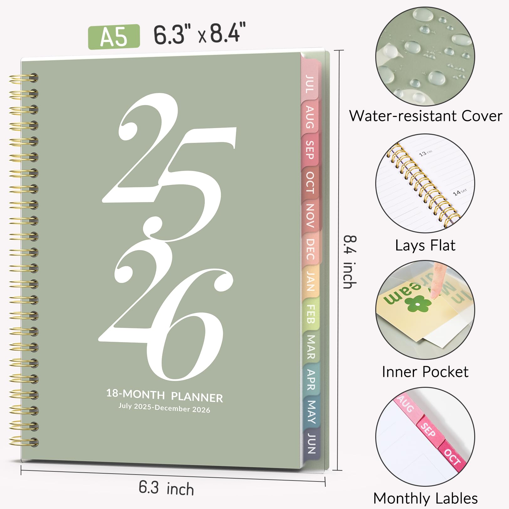 18 Month Academic Planner 2025-2026 | Weekly & Monthly Agenda Book | July 2025 - December 2026 | 5