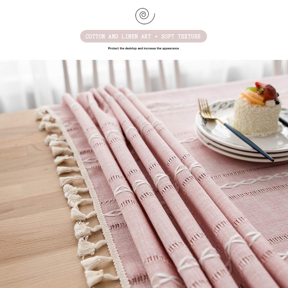 Premium Cotton Linen Tablecloth - 55 x 87 Inch Rectangle Table Cover for Dining, Kitchen, Party & Outdoor Use - Christmas, Wedding, Picnic Decor (Pink)