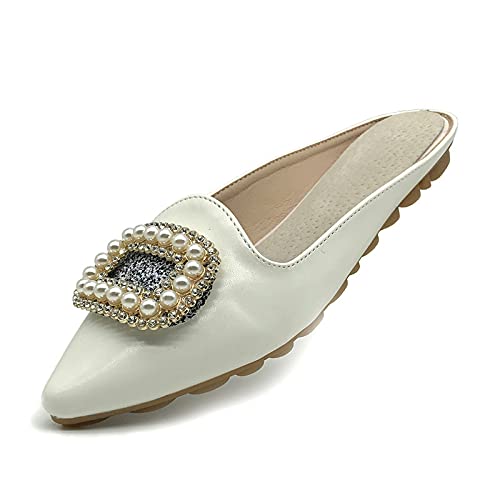 Sparkly Rhinestone Mules for Women - Pointed Toe Slip-On Dress Shoes | Comfortable Backless Loafers & Elegant Slides for Parties, Weddings & Office Wear
