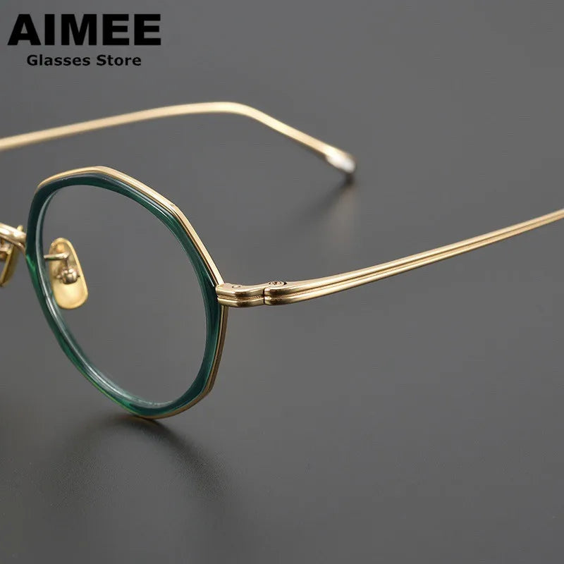 Stylish Aimee Unisex Full Rim Polygon Round Titanium Acetate Eyeglasses Frame 8135 - Perfect for Work, Reading & Fashion Accessories