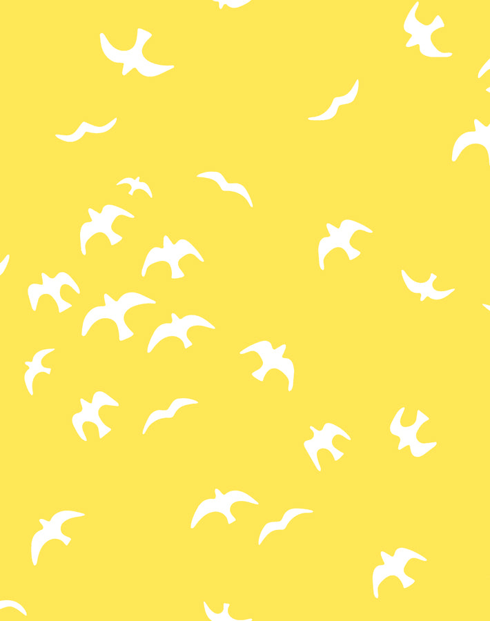 Gulls Wallpaper by Tea Collection - Daffodil Yellow Floral Design for Coastal & Nautical Home Decor