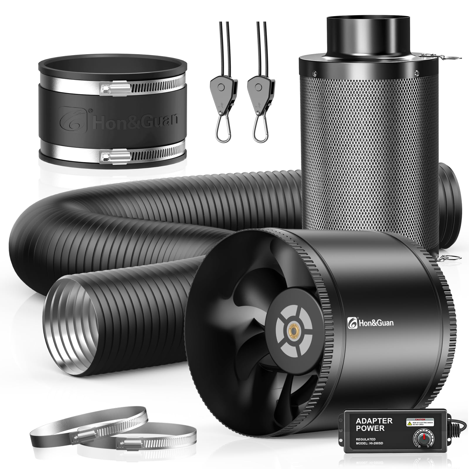 Hon&Guan 8 Inch Air Filtration Kit with Inline Duct Fan, Carbon Filter & Ventilation System - 8