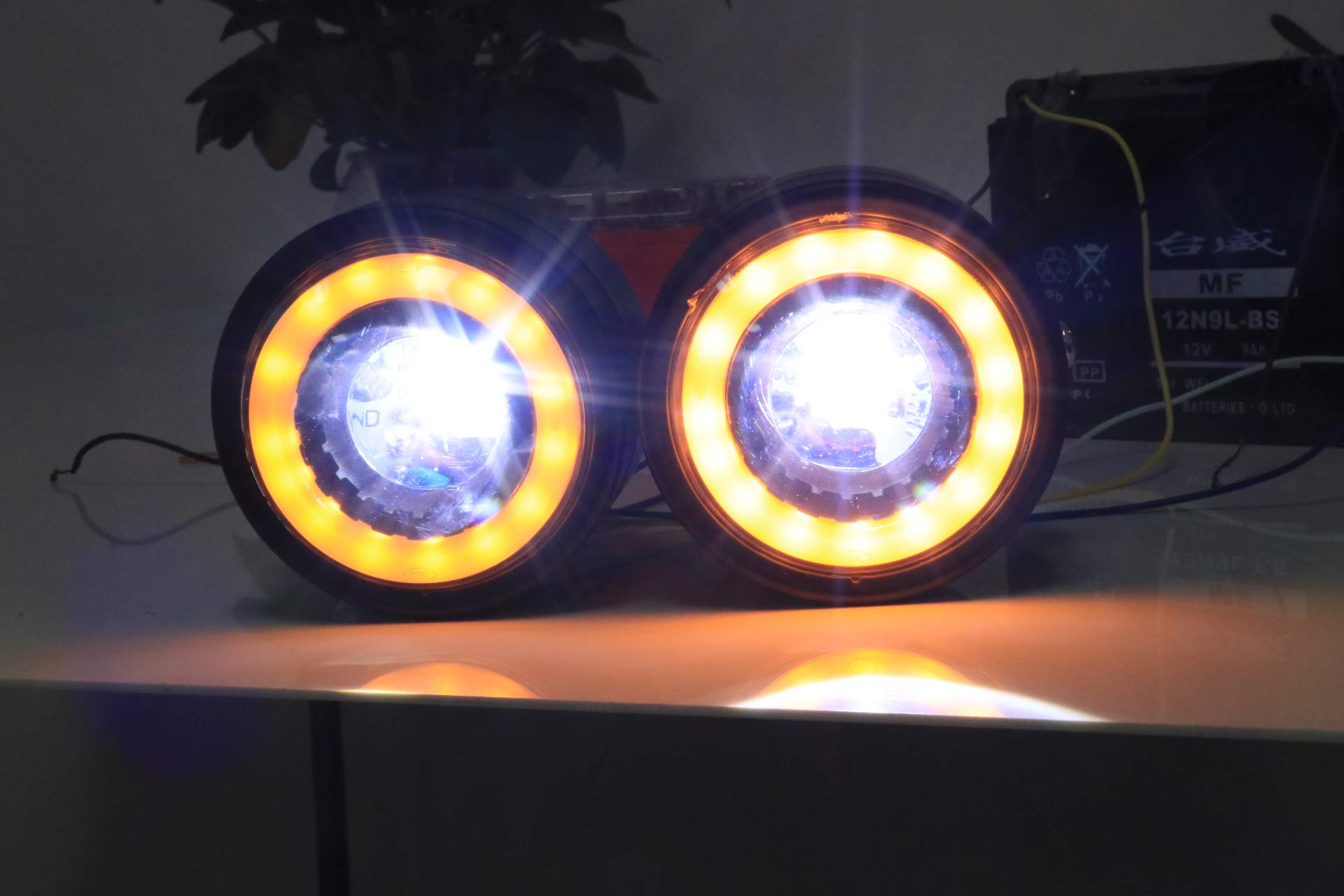 EVOMOSA Retro Motorcycle LED Headlight - Dual Angel Eye Design with Turn Signal & DRL - Perfect for Harley, Honda, Kawasaki Cruisers (Daytime Running Light for Enhanced Safety)