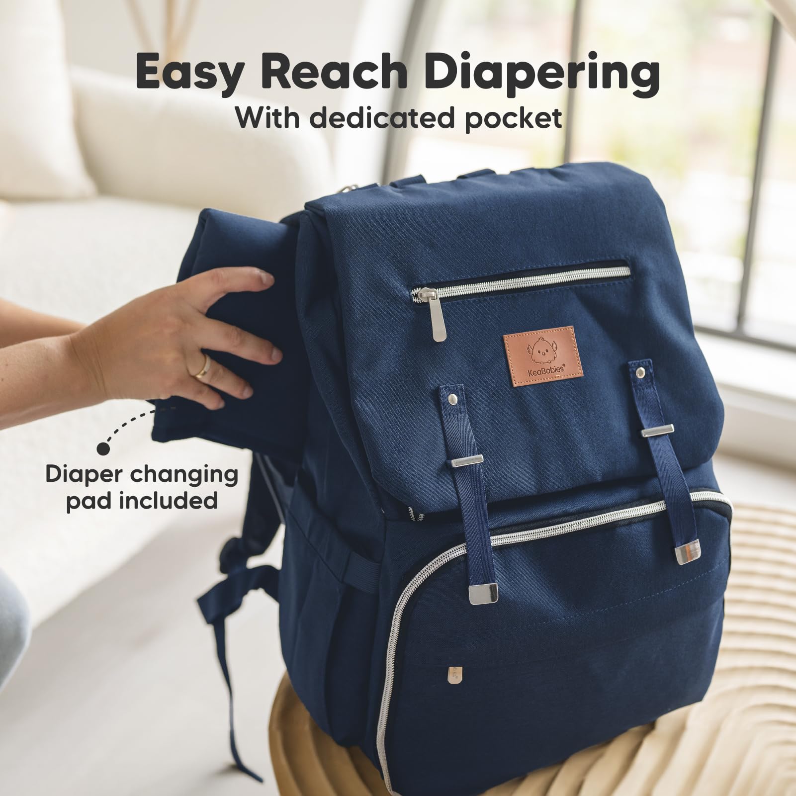 KeaBabies Baby Diaper Backpack - Large Waterproof Diaper Bag for Boys & Girls, Travel Backpack with Changing Pad (Navy Blue) | Perfect for Daycare, Travel & On-the-Go Parents