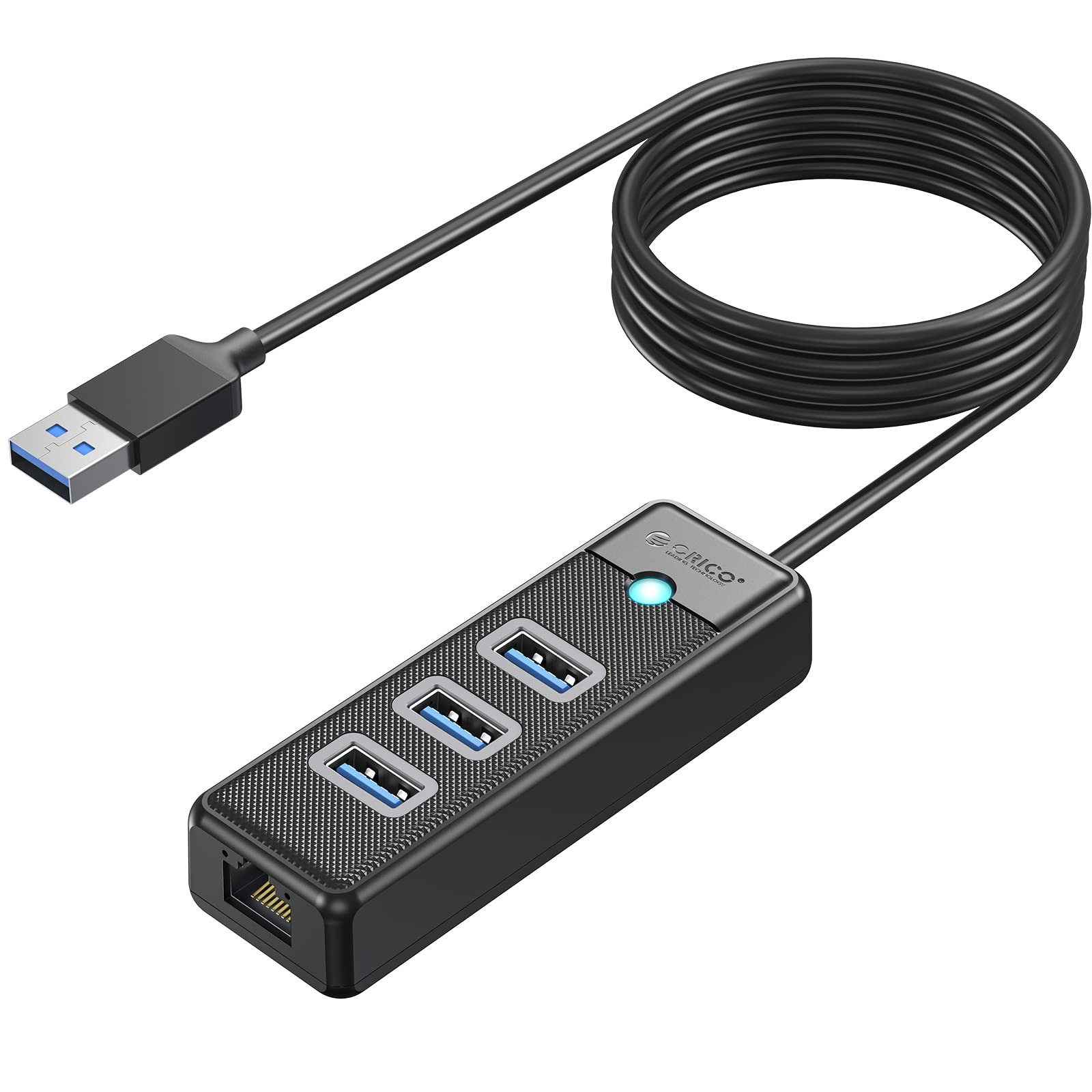ORICO USB 3.0 to Gigabit Ethernet Adapter with 4-Port Hub - 6ft Cable for Mac, Windows, Linux & Android - High Speed Network Connection for Home Office, Gaming & Streaming