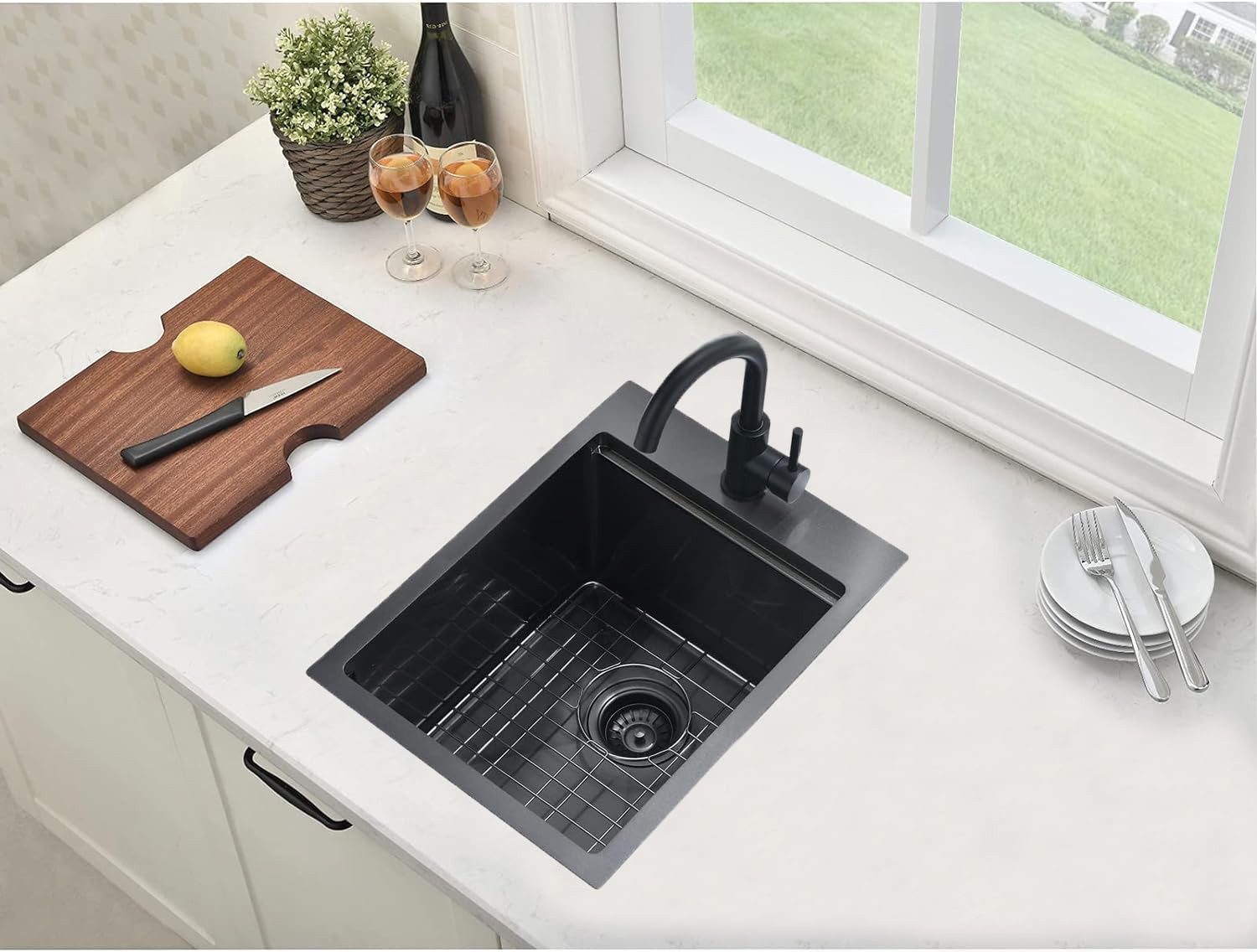 15x20 Inch Black Stainless Steel Drop-In Bar Sink - Topmount Single Bowl Kitchen Sink for Workstation, RV, Outdoor & Wet Bar | Perfect for Office, Laundry, Prep & Yard Use