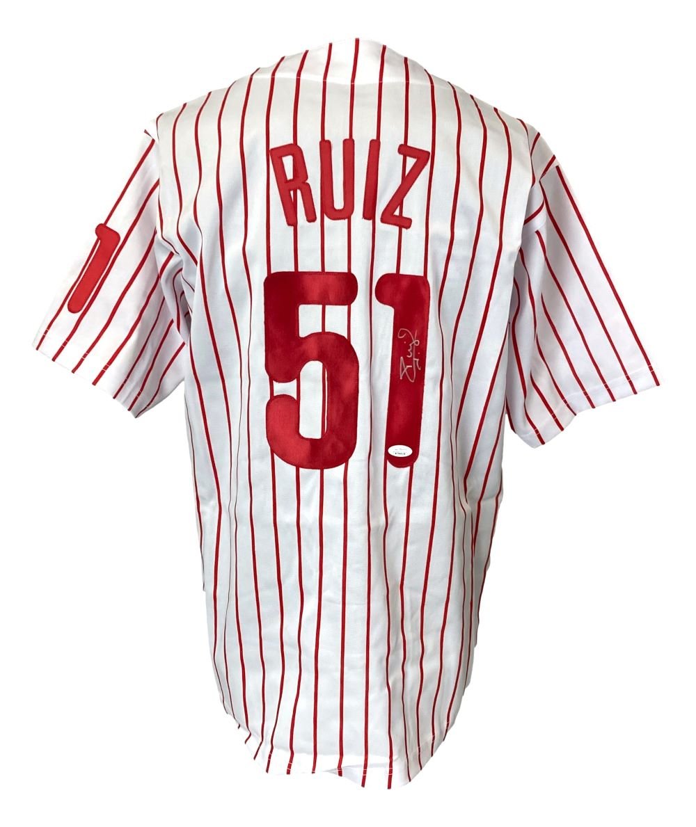 Authentic Carlos Ruiz Philadelphia Phillies Signed White Baseball Jersey with JSA COA - Perfect for Collectors, Fans, and Sports Memorabilia Displays