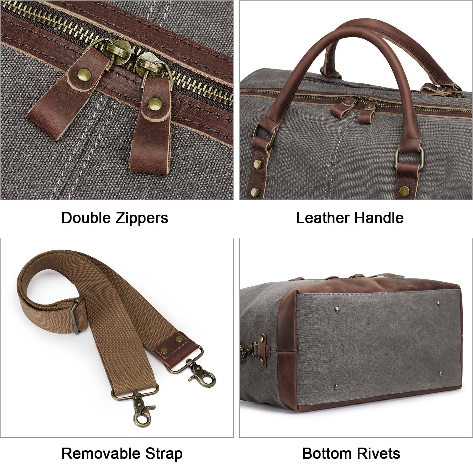 Premium Men's Duffle Bag - Waterproof Leather & Canvas Weekender Travel Bag with Detachable Toiletry Pouch | Perfect for Gym, Business Trips & Weekend Getaways