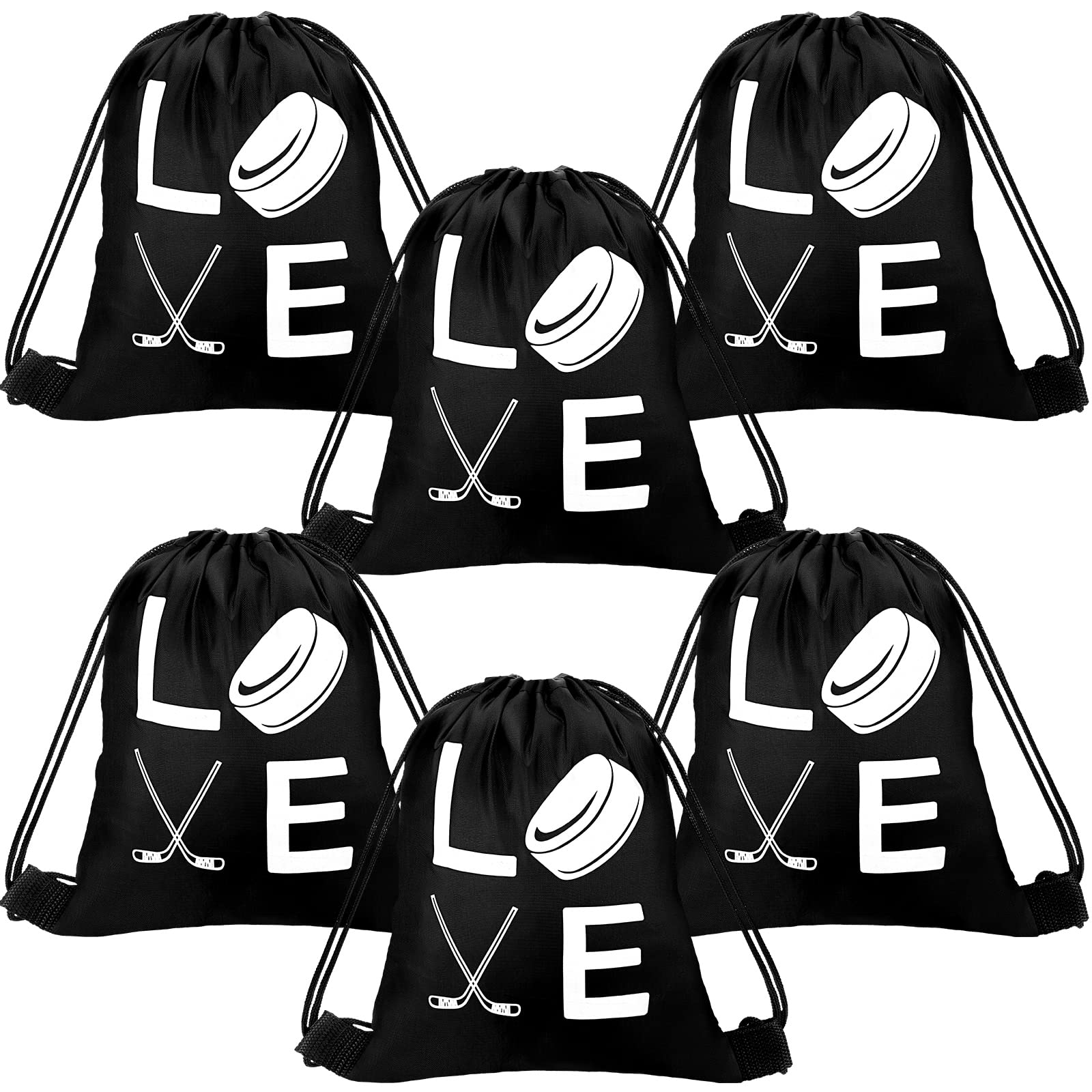 Sinmoe 6-Pack Large Hockey Gift Bags 13.4 x 16.9 Inches - Sports Drawstring Backpacks for Men & Women - Perfect for Hockey Parties, Gym, Shopping, Birthday Gifts, Travel & Yoga Events - Durable & Reusable Party Favors