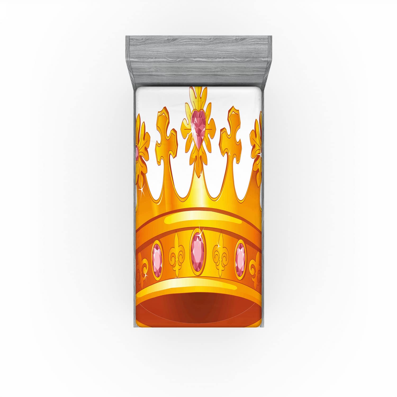 Ambesonne Queen Fitted Sheet - Antique Tiara Crown with Pale Pink Gemstone Design, Deep Pocket Elastic Bed Cover for Comfort, Twin Size in Orange and Rose - Perfect for Kids' Rooms, Princess Themed Bedrooms & Royalty Inspired Decor