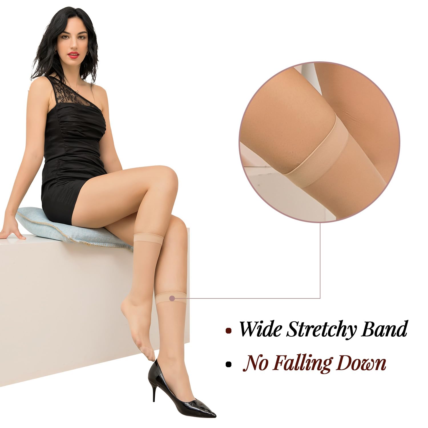 6 Pairs Women's Knee High Stockings - 20 Denier Nylon Sheer Socks with Reinforced Toe (Black & Nude, One Size) - Perfect for Office, Dress & Everyday Wear