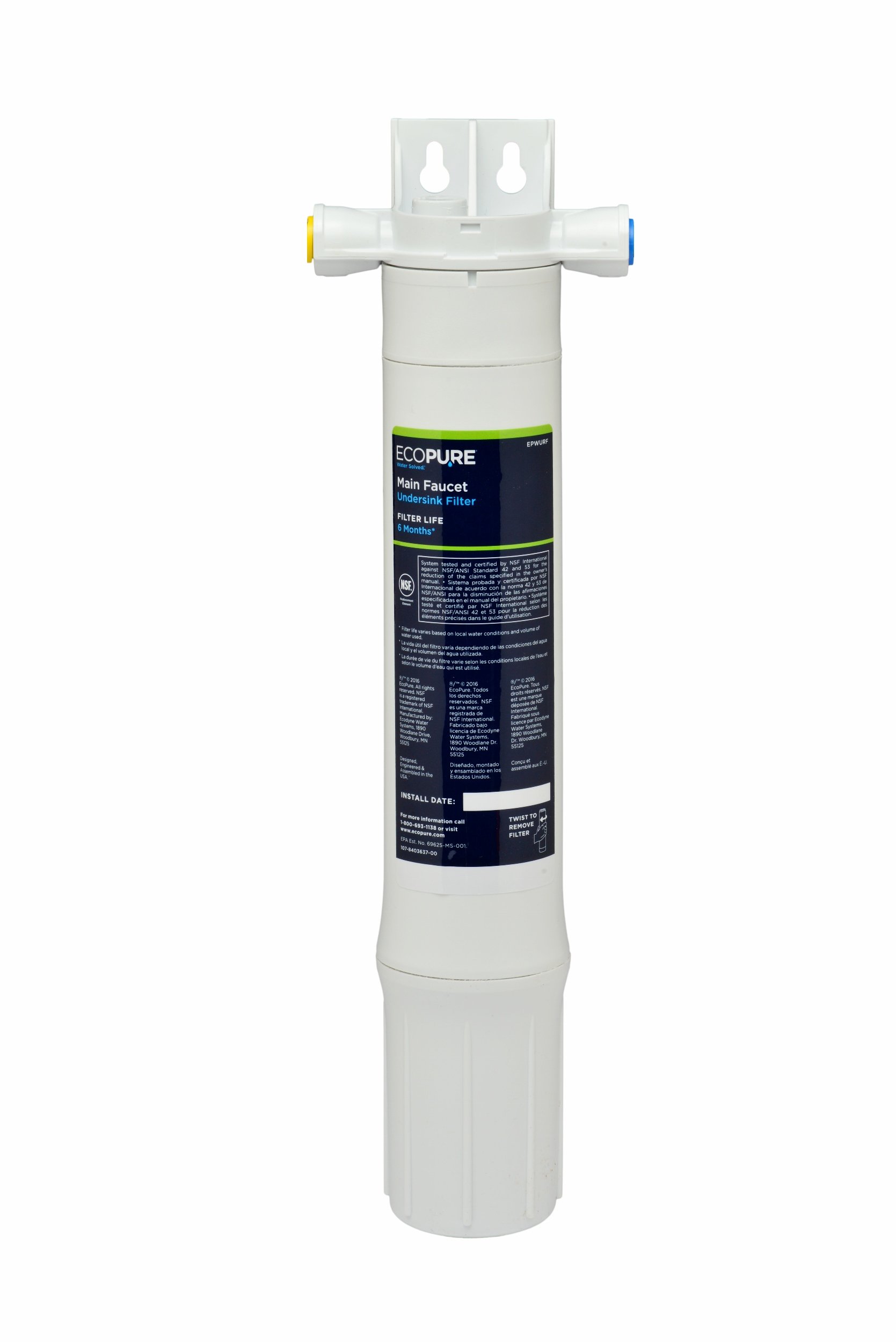 EcoPure EPWUFF Under Sink Water Filter System | NSF Certified Direct Connect Faucet Water Purifier | No Extra Faucet Needed | Improves Water Quality for Kitchen & Bathroom | Perfect for Drinking, Cooking & Washing | White