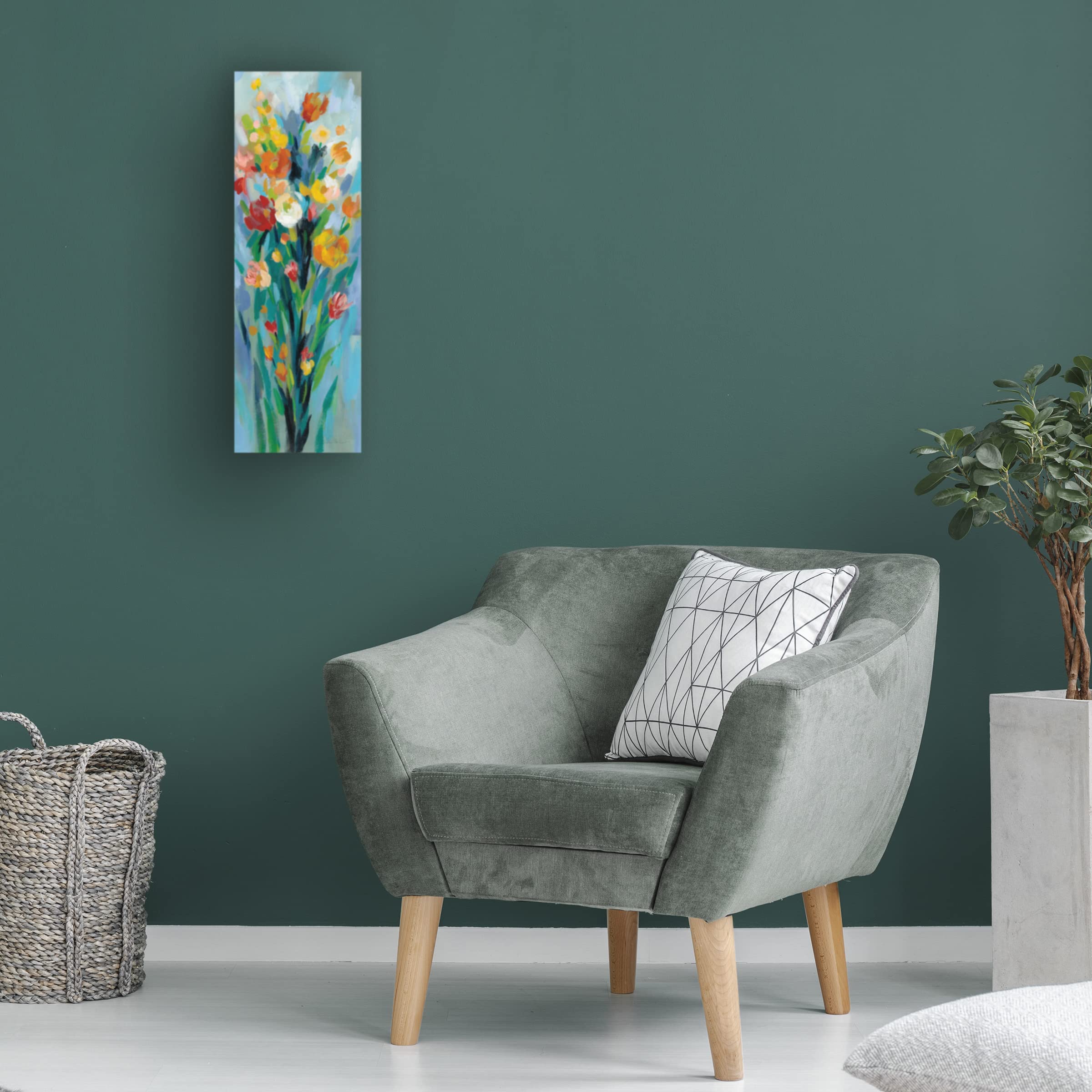 Silvia Vassileva 'Tall Bright Flowers II' Canvas Wall Art - Modern Floral Painting for Living Room, Bedroom & Office Decor