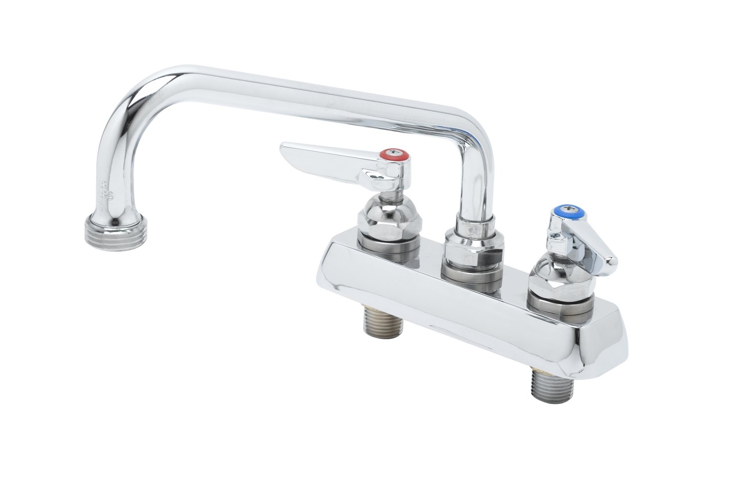 T&S Brass B-2491 Deck Mount Workboard Faucet - 4-Inch Centers, 8-Inch Swing Nozzle with Garden Hose Tip & Lever Handles - Ideal for Commercial Kitchens, Outdoor Bars, and Garden Watering Stations