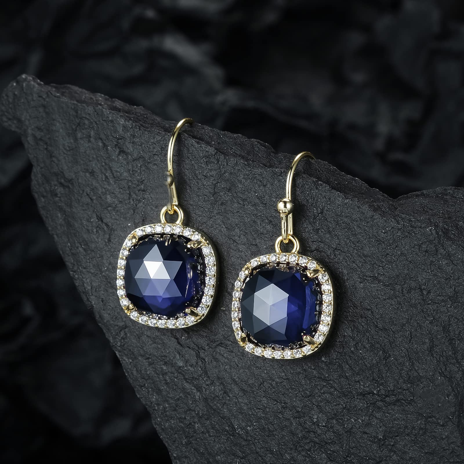 14k Gold/Rhodium Plated Natural Gemstone Dangle Earrings for Women - 10mm Genuine Gemstone Pendant Earrings | Valentine's Day, Mother's Day & Birthday Jewelry Gifts | Perfect for Weddings, Parties & Special Occasions