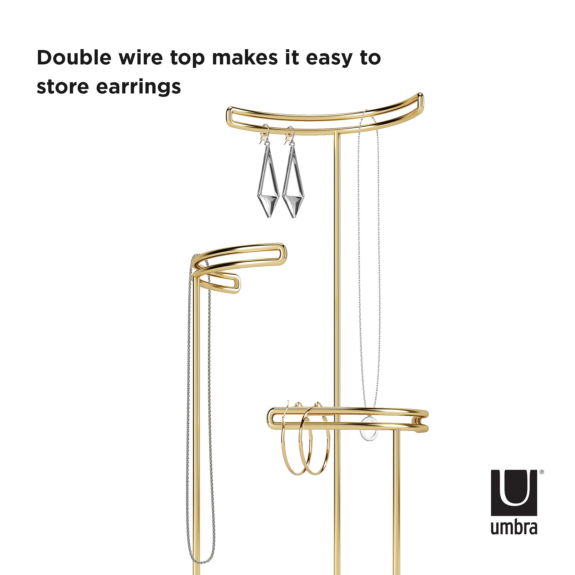 Umbra Tesora Jewelry Organizer Stand with Glass Base - Elegant Jewelry Display for Necklaces, Rings & Bracelets - Perfect for Bedroom, Bathroom & Closet Organization